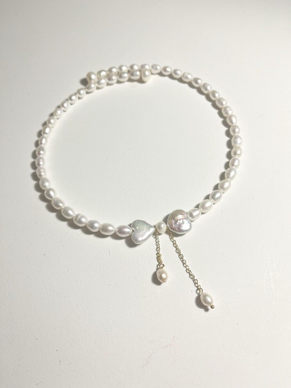 Genuine Natural Heart-shape Pearl Necklace Bow Choker Cottage Unique Boho Fairy